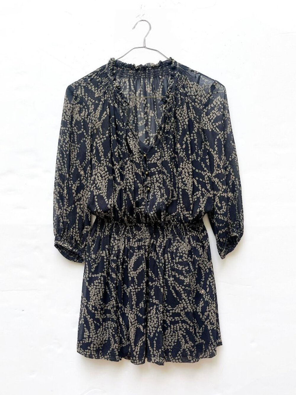 CLUB MONACO Silk Dress, Navy/Tan, 0